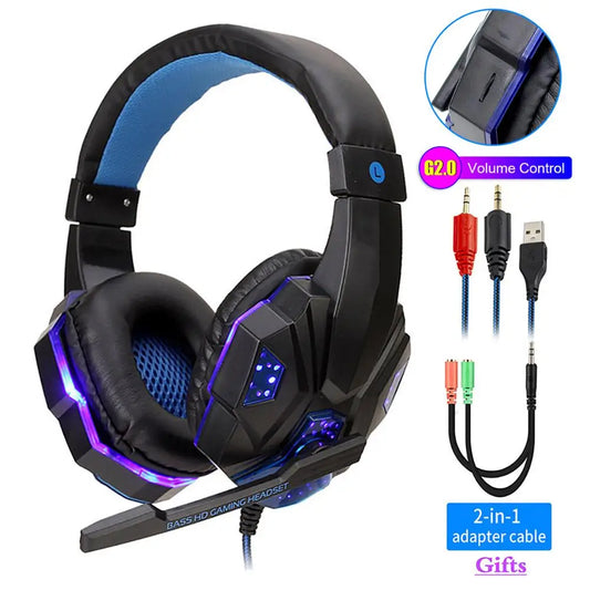 Professional LED Light Wired Gaming Headphones with Microphone, Bass Stereo PC/PS4/PS5/Xbox Gaming Headset