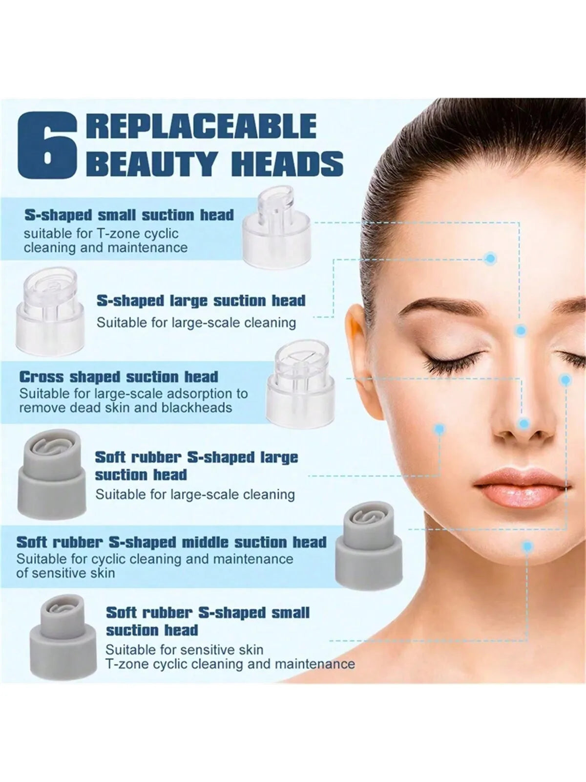 Water Circulation Pore Vacuum Cleaner - Pimple Extractor with 6 Suction Heads & 3 Adjustable Gears