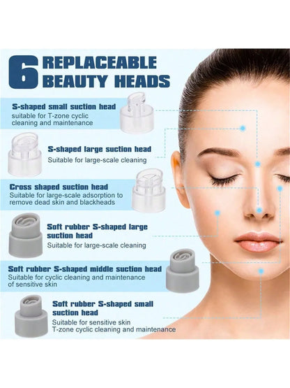 Water Circulation Pore Vacuum Cleaner - Pimple Extractor with 6 Suction Heads & 3 Adjustable Gears