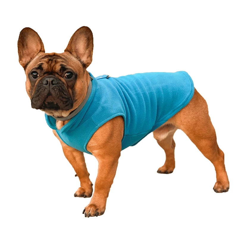 Warm Fleece Dog Jacket with D-Ring – Vest for Small Dogs & Cats, French Bulldog & Chihuahua Coat