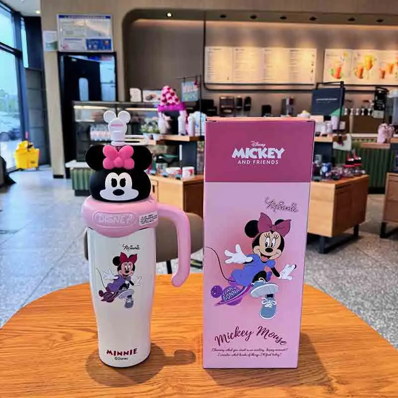 800ml Cartoon Disney Mickey Minnie Lotso Thermos Cup, Stainless Steel Straw Cup for Coffee & Water