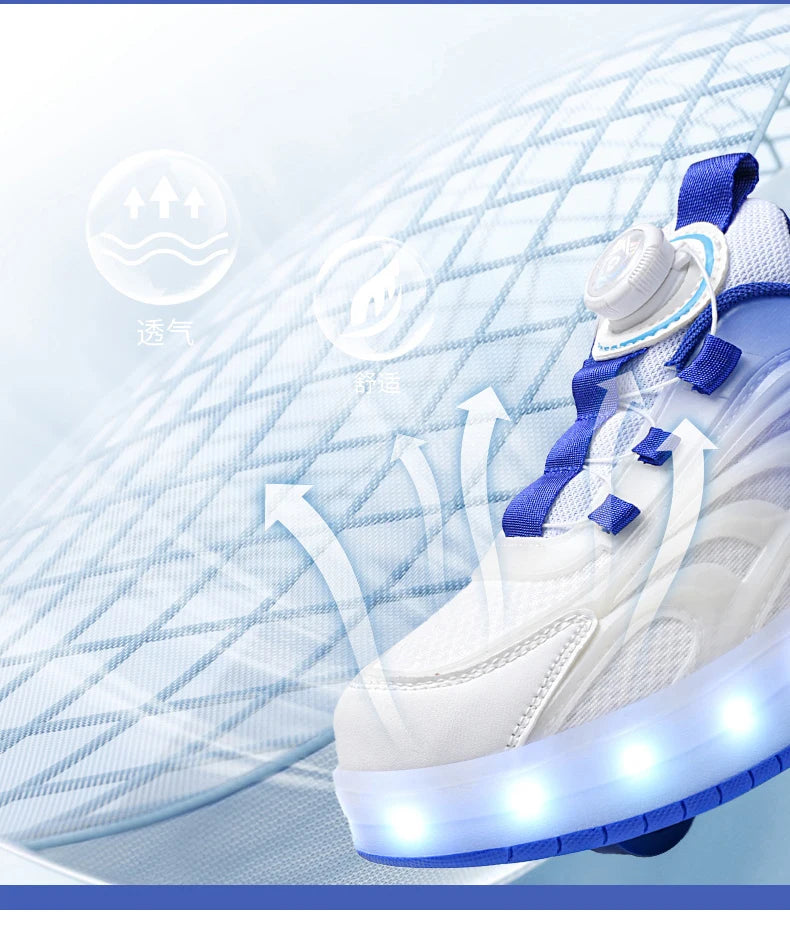Children's LED Light Roller Skate Shoes for Kids Boys & Girls, USB Charging Luminous Sneakers