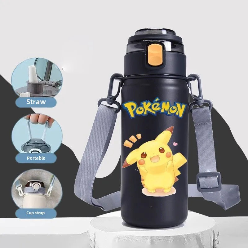 620ML Pikachu Stainless Steel Thermos Bottle – Anime Vacuum Flask with Rope and Large Capacity