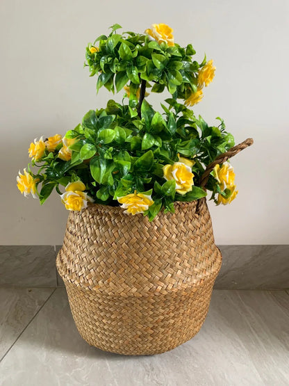 Storage Baskets - Straw Wicker Rattan Hanging Flowerpot, Seagrass Folding Laundry & Garden Plant Basket, Home Decor