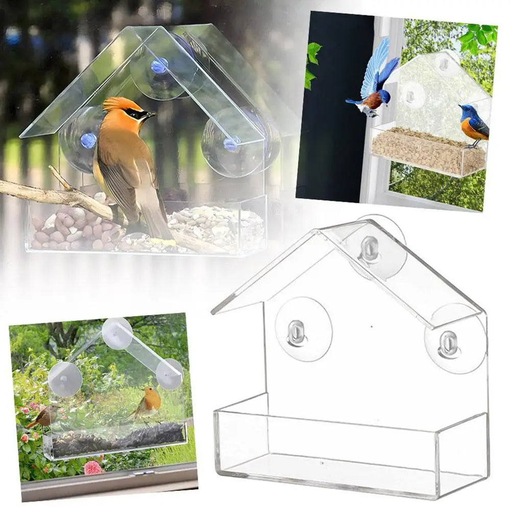 Window Bird Feeder with Reusable Tray & Waterproof Squirrel Food Container
