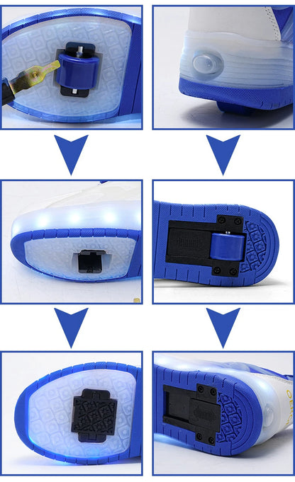 Children's LED Light Roller Skate Shoes for Kids Boys & Girls, USB Charging Luminous Sneakers