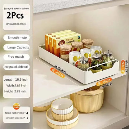Pull Out Kitchen Storage Shelf with Slide Rails and Spice Organizer Rack