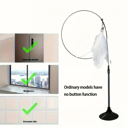 Cat Teaser Toy Interactive Bell & Feather Wand with Long Suction Cup Pole for Playtime Adventures
