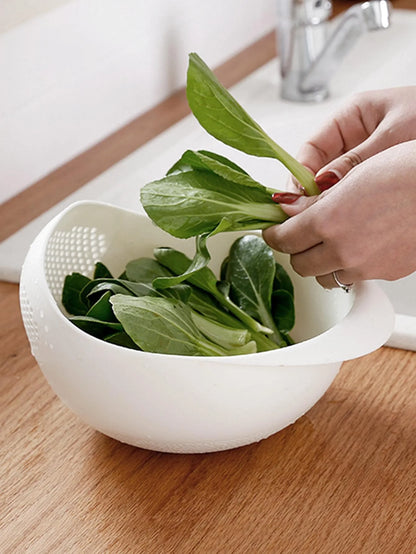 Colander Rice Bowl Drain Basket with Handle for Fruits & Washing Organizer