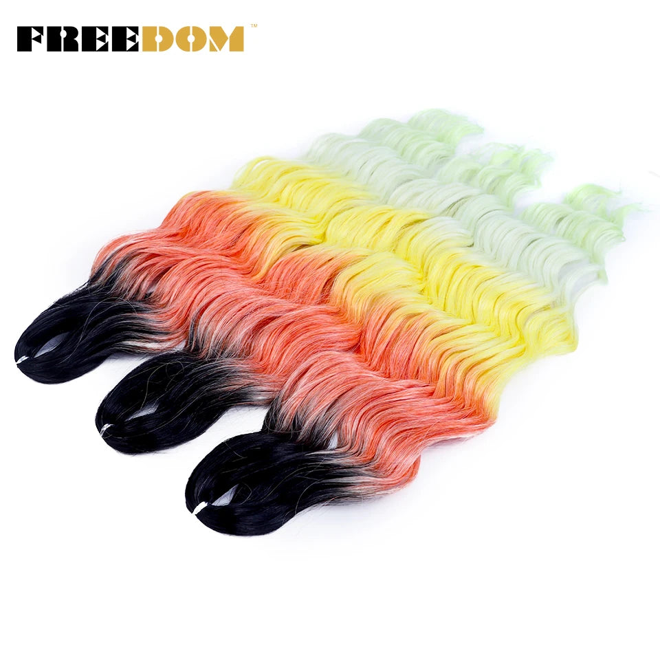FREEDOM Synthetic Braiding Hair Extensions 24inch Loose Deep Wavy Ombre Brown Rainbow Twist