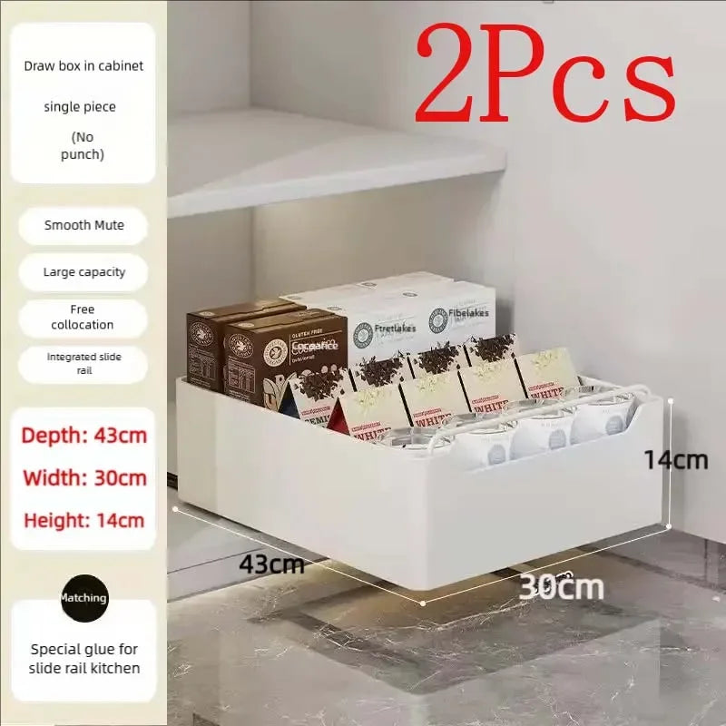 Pull Out Kitchen Storage Shelf with Slide Rails and Spice Organizer Rack