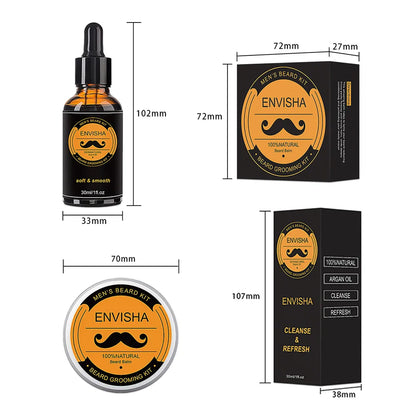 Beard Growth Kit for Men - Essential Oil, Moisturizing Wax, Growth Roller, Comb, and Styling Scissors for Beard Care