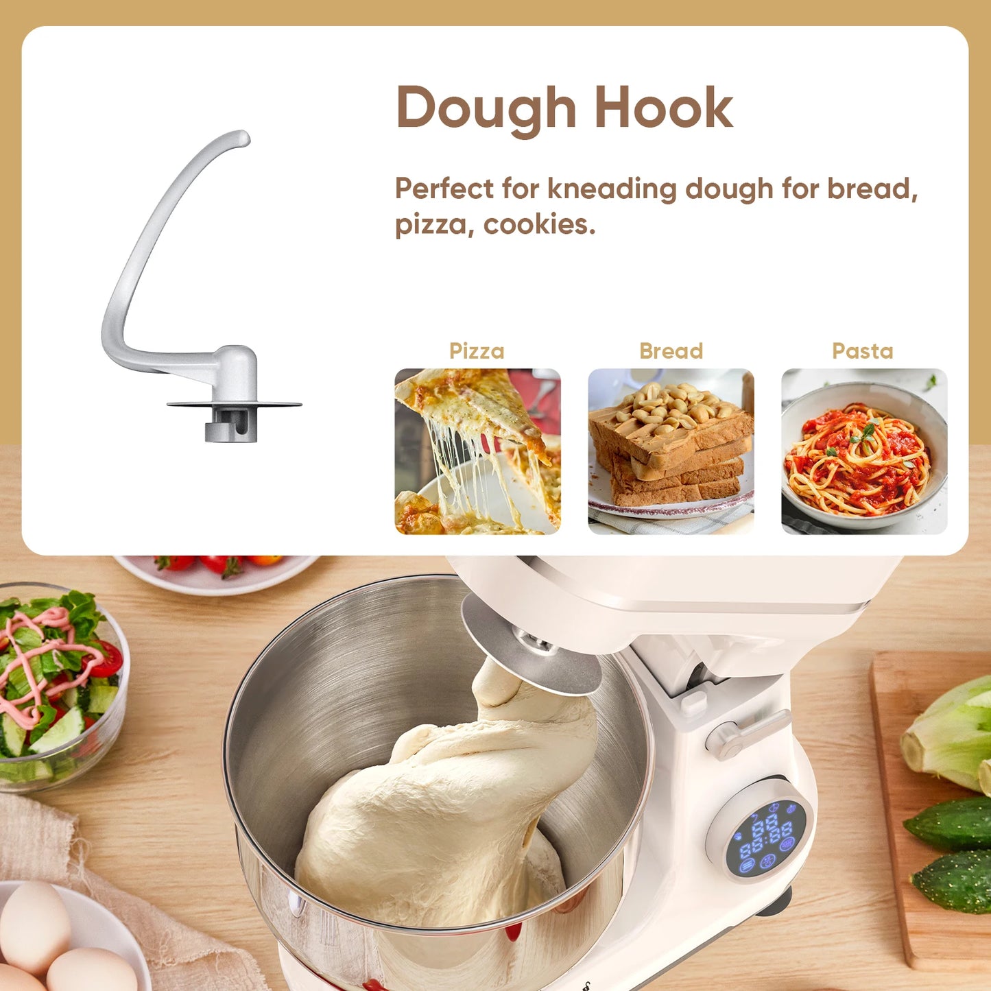 BioloMix 1200W Kitchen Stand Mixer with 11 Speeds, Dough Hook & Whisk, OLED Screen