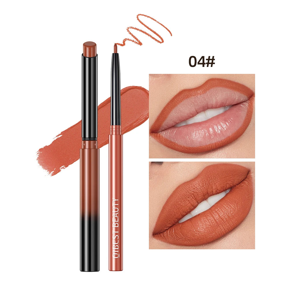 QIBEST 2PC Matte Velvet Lipstick & Lipliner Set - Long Lasting Red Lip Contour Pencil