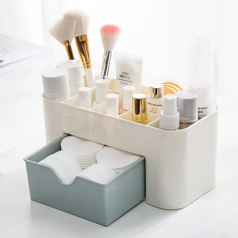 Makeup Organizer Storage Box with Drawer – Acrylic Plastic Case for Lipstick, Brushes & Cotton Swabs