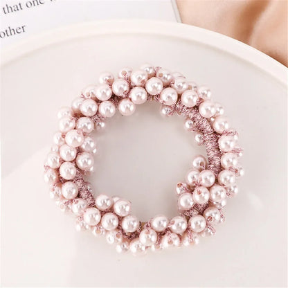 Crystal Pearls Hair Rope Handmade Elastic Beaded Ponytail Holder for Women & Girls Hair Accessories