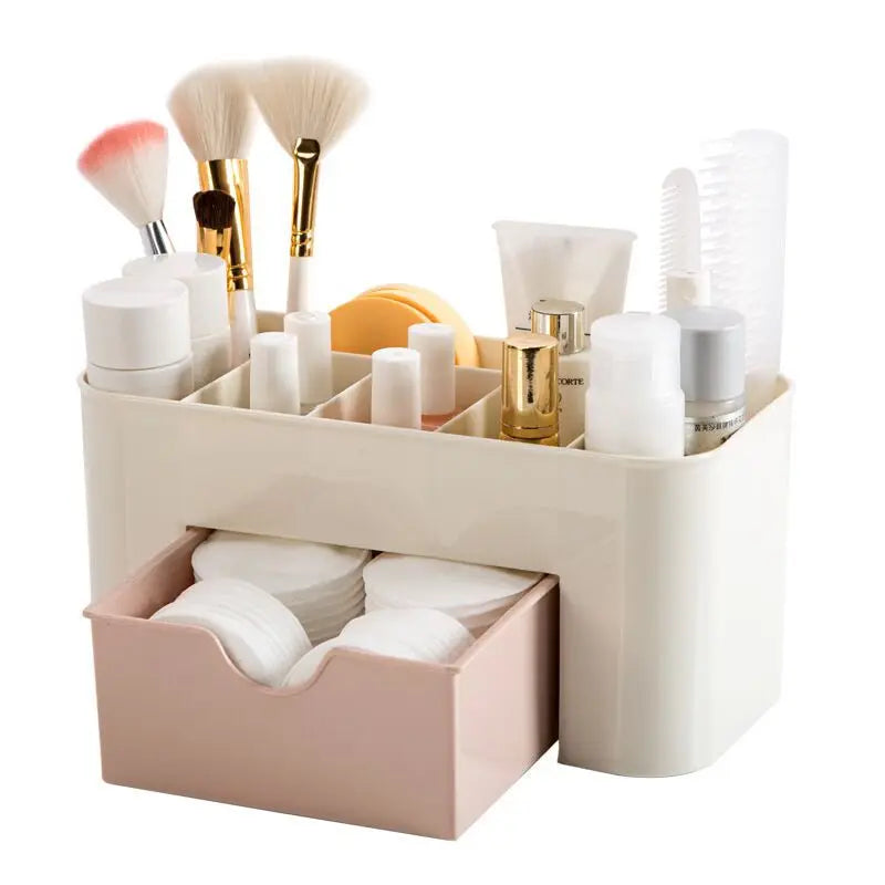 Makeup Organizer Storage Box with Drawer – Acrylic Plastic Case for Lipstick, Brushes & Cotton Swabs