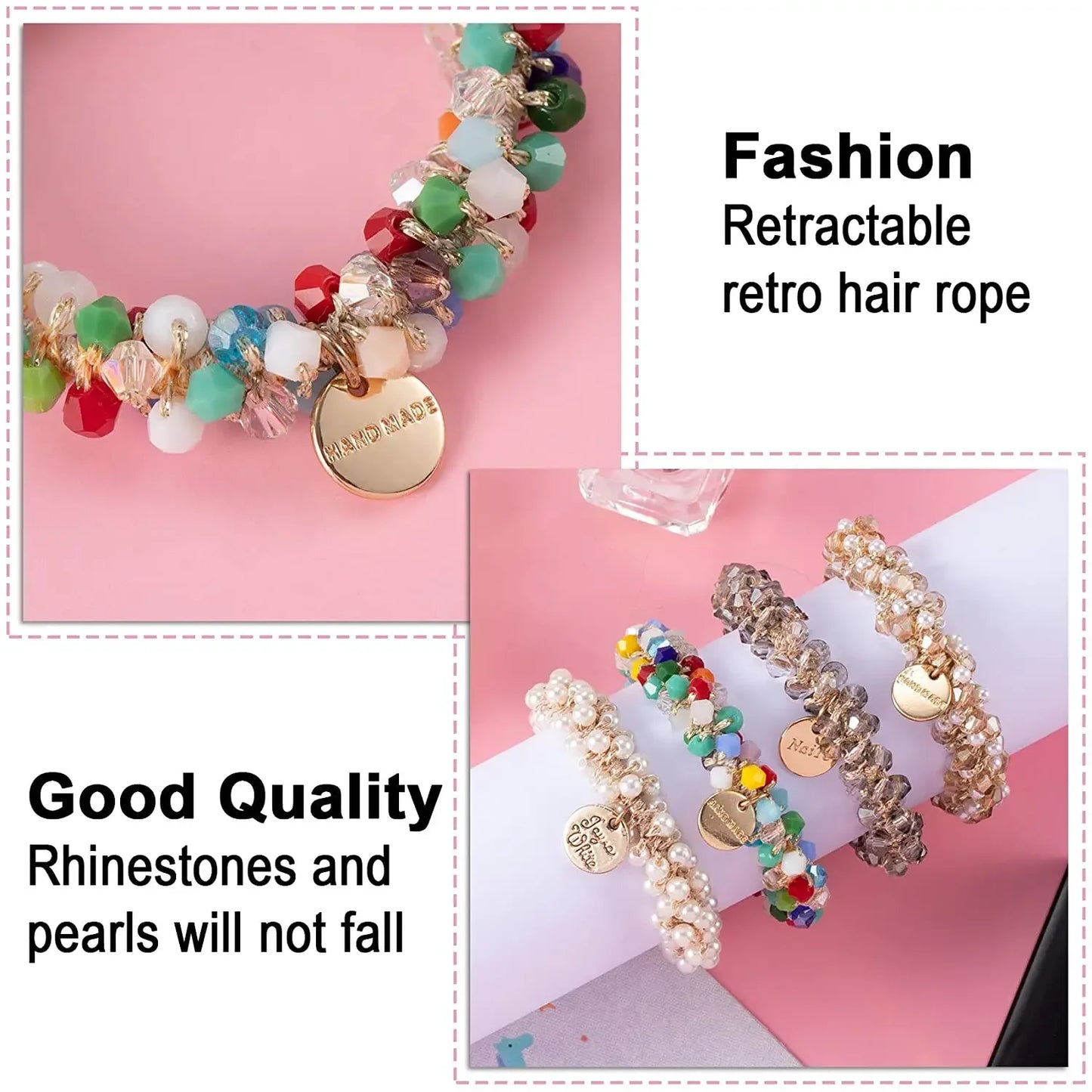 Crystal Pearls Hair Rope Handmade Elastic Beaded Ponytail Holder for Women & Girls Hair Accessories