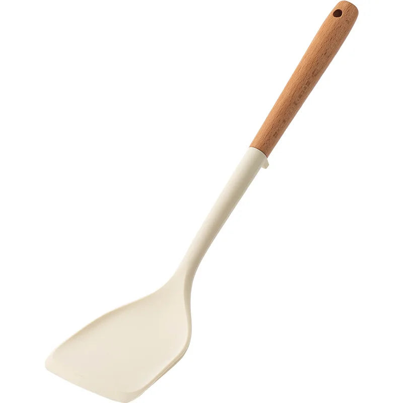 Silicone Spatula with Wooden Handle, Heat-Resistant Non-Stick Cooking Spoon for Kitchen