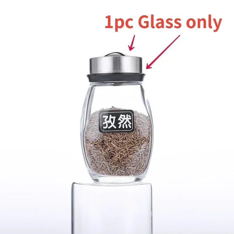 Single Bottle Glass Jar and Spice Jar Set with Rack for Seasoning, Sugar, Salt, and Pepper