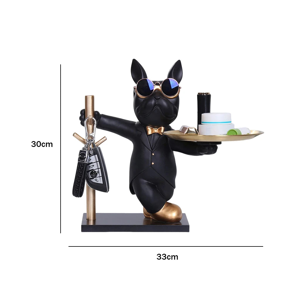 Bulldog Resin Sculpture with Tray - Cool Dog Ornament & Coin Piggy Bank for Table Decoration