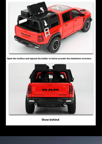 1/32 RAM 1000 TRX Mammoth Pickup Alloy Car Model with Sound and Light Pull Back Toy for Kids Collectibles Birthday Gift