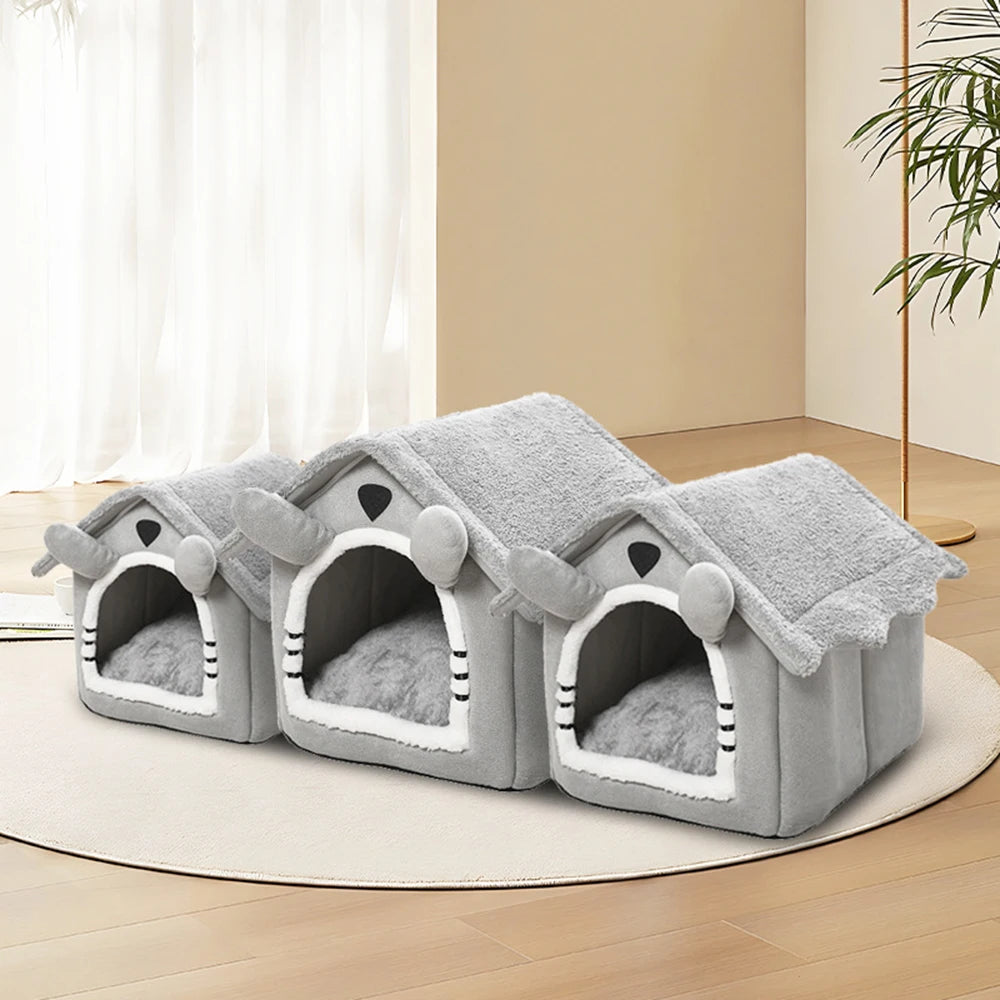 Gray Detachable Cat House – Semi-Enclosed, Washable Pet Nest for Small Pets