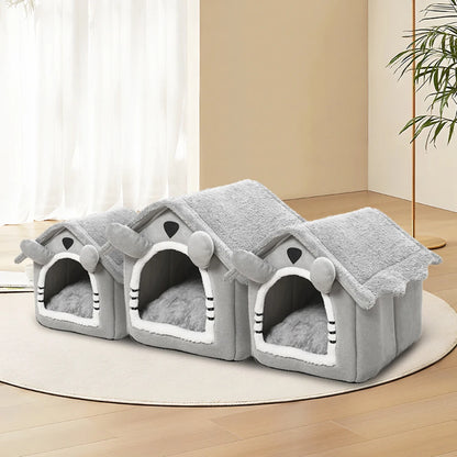 Gray Detachable Cat House – Semi-Enclosed, Washable Pet Nest for Small Pets