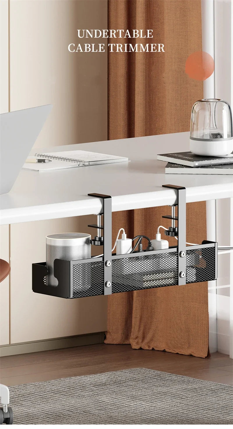 Under Desk Cable Management Tray - No Drill Steel Wire Organizer for Desk & Rack