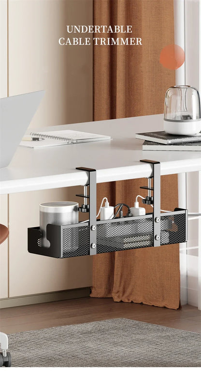 Under Desk Cable Management Tray - No Drill Steel Wire Organizer for Desk & Rack