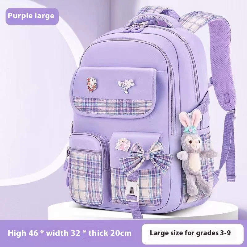 Yuguigou Kulomi Large Capacity Backpack for Elementary Girls - Spine Protection Design