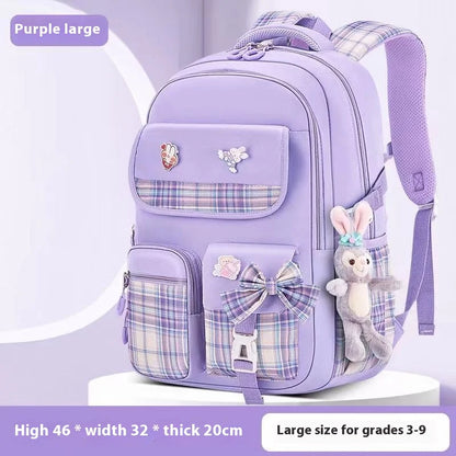 Yuguigou Kulomi Large Capacity Backpack for Elementary Girls - Spine Protection Design