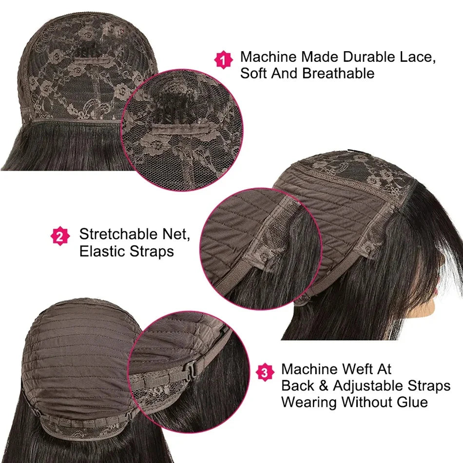 Silky Human Hair Wig with Bangs for Women 100% Brazilian Straight