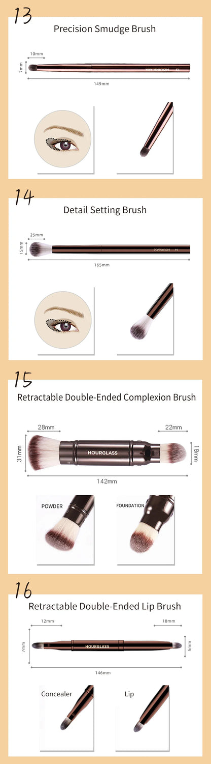Hourglass Makeup Brush Set – Powder, Foundation, Concealer, Lip, Blusher, Bronzer & Eyeshadow Brushes