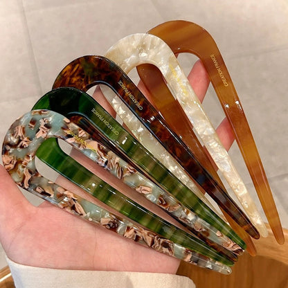 U-Shaped Hairpin with Mineral Pattern Elegant Vintage Chinese Style Women's Hair Accessory