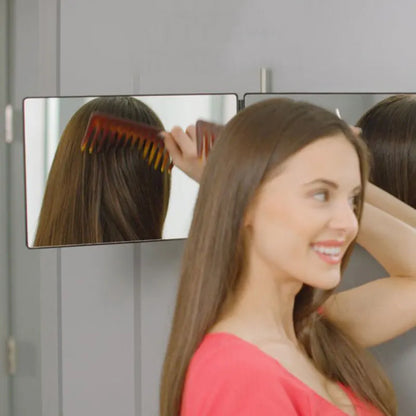 Trifold LED Mirror with Light - Adjustable Height 3-Way Self Haircut & Makeup Mirror