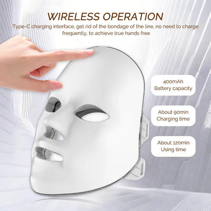 Wireless 7-Color LED Face Beauty Machine - Skin Tightening & Rejuvenation Facial & Neck Mask