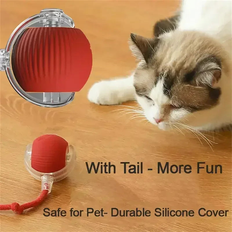 Rechargeable Cat Toy Automatic Rolling Ball with Simulated Tail Electric Pet Interactive Toy for Cats & Dogs