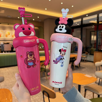 800ml Cartoon Disney Mickey Minnie Lotso Thermos Cup, Stainless Steel Straw Cup for Coffee & Water