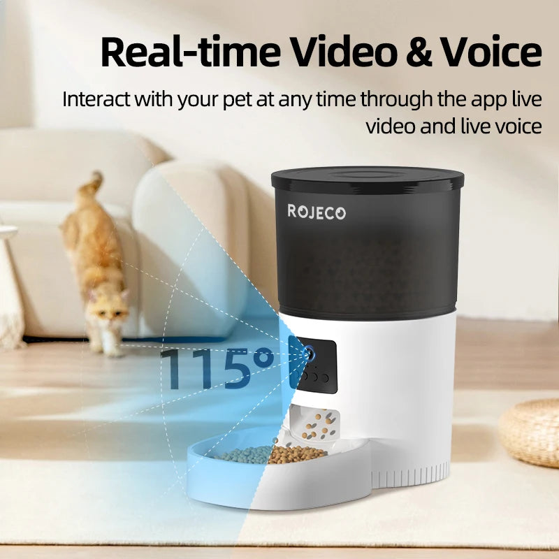 ROJECO Automatic Cat Feeder with Camera & Smart Voice Recorder for Cats & Dogs