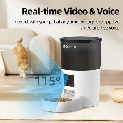 ROJECO Automatic Cat Feeder with Camera & Smart Voice Recorder for Cats & Dogs