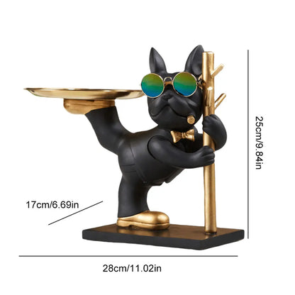 Bulldog Resin Sculpture with Tray - Cool Dog Ornament & Coin Piggy Bank for Table Decoration
