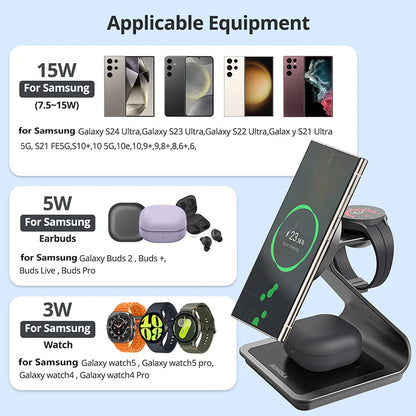 Bonola Magnetic 3-in-1 Wireless Charger Station - 25W Fast Charging Stand for Samsung S24 Ultra/S25, Galaxy Watch 7/6/5 & Earbuds