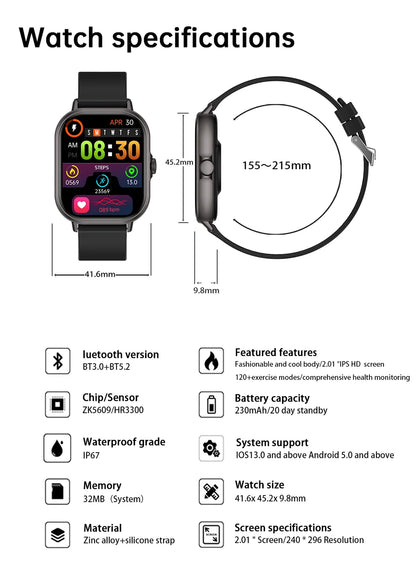 2025 2.01'' Smart Watch, Bluetooth Call, Music Player, Fitness Tracker, Sport Waterproof Watch for Men & Women, iPhone/Android