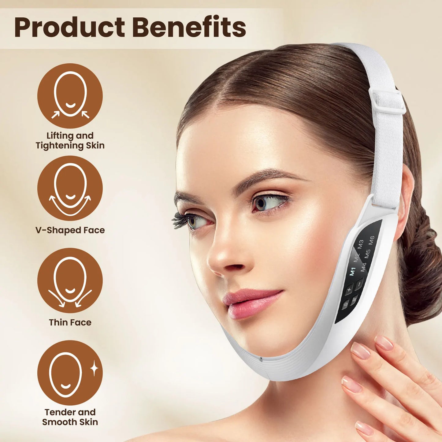 Electric V Face Lifting Device 6 Modes 8 Levels EMS Facial Massager for Double Chin Removal