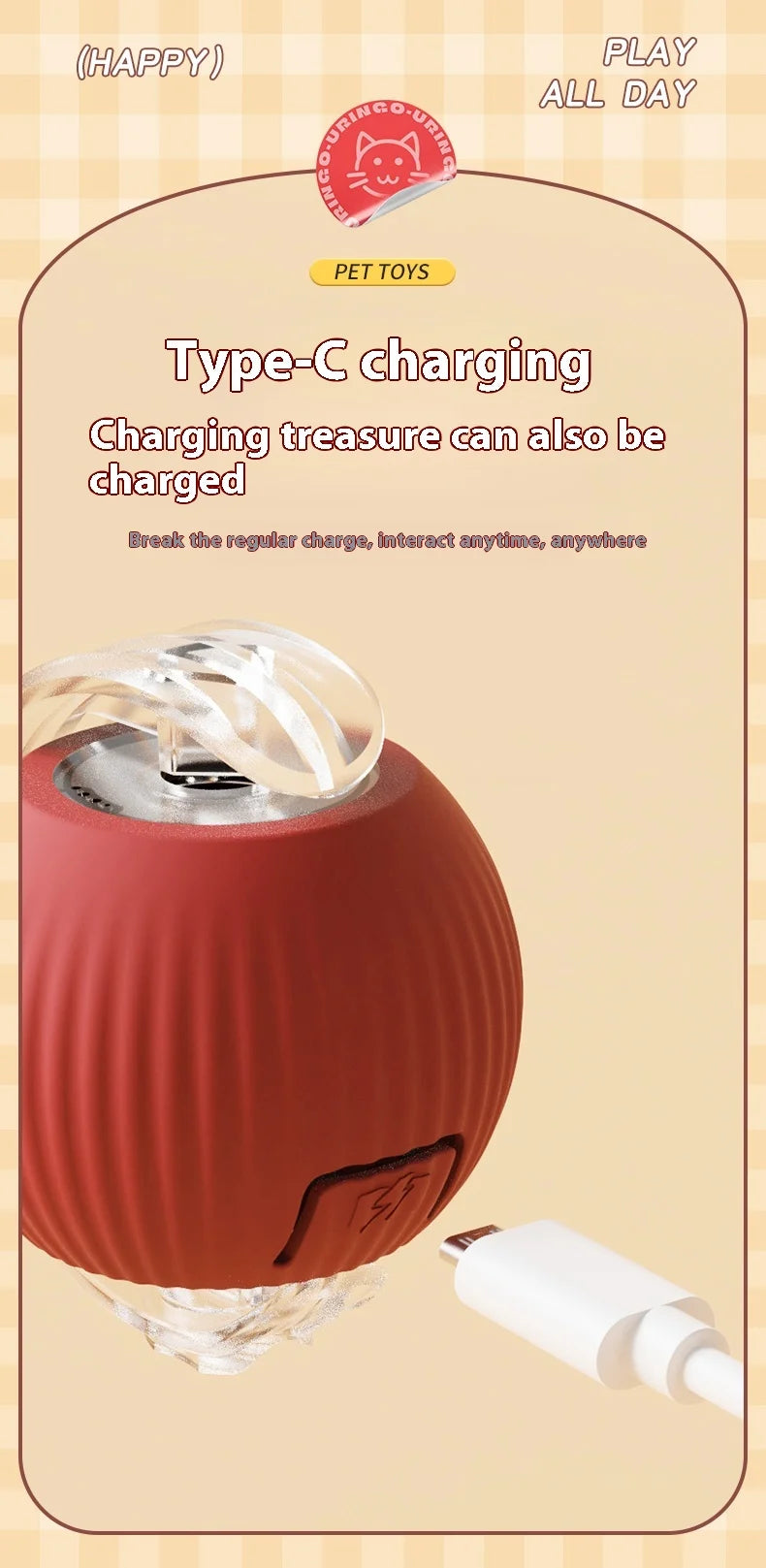 Electric Cat Ball Toy Automatic Rolling Ball with Teaser Bird Smart Interactive Rechargeable Pet Toy