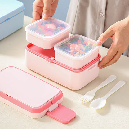 2-Layer Bento Box with Handle, Large Capacity Leak-Proof Lunch Box for Kids, Microwave Safe