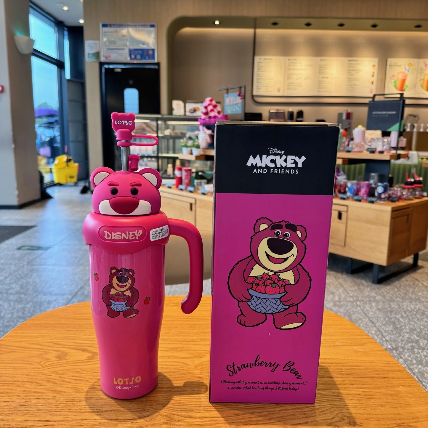 800ml Cartoon Disney Mickey Minnie Lotso Thermos Cup, Stainless Steel Straw Cup for Coffee & Water