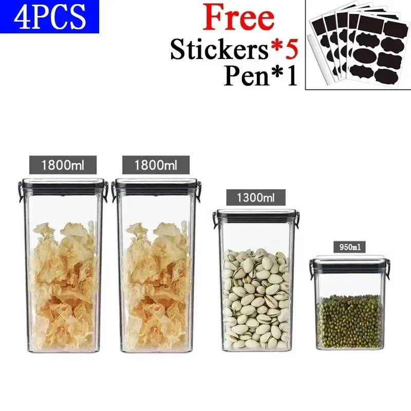 Stackable Plastic Food Storage Containers Set 460-1800ml for Grains, Tea & Snacks