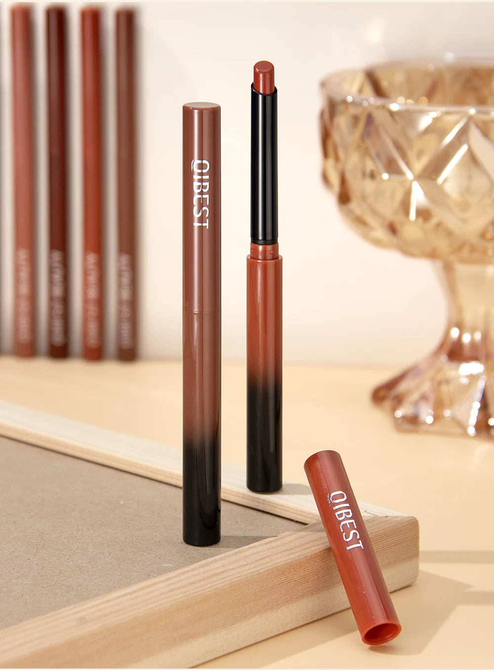 QIBEST 2PC Matte Velvet Lipstick & Lipliner Set - Long Lasting Red Lip Contour Pencil